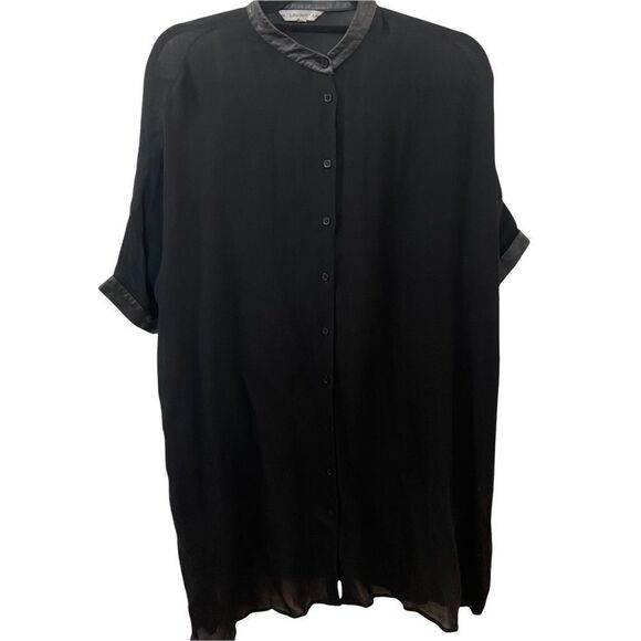 & Other Stories Sheer Short Sleeve Leather Trim Button Down Size Small - Picture 5 of 10